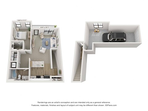 Floor plan for 1 bed, 1 bath, 945 sqft